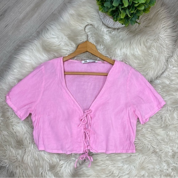 Zara Linen Blend Top With Bows - Picture 7 of 7